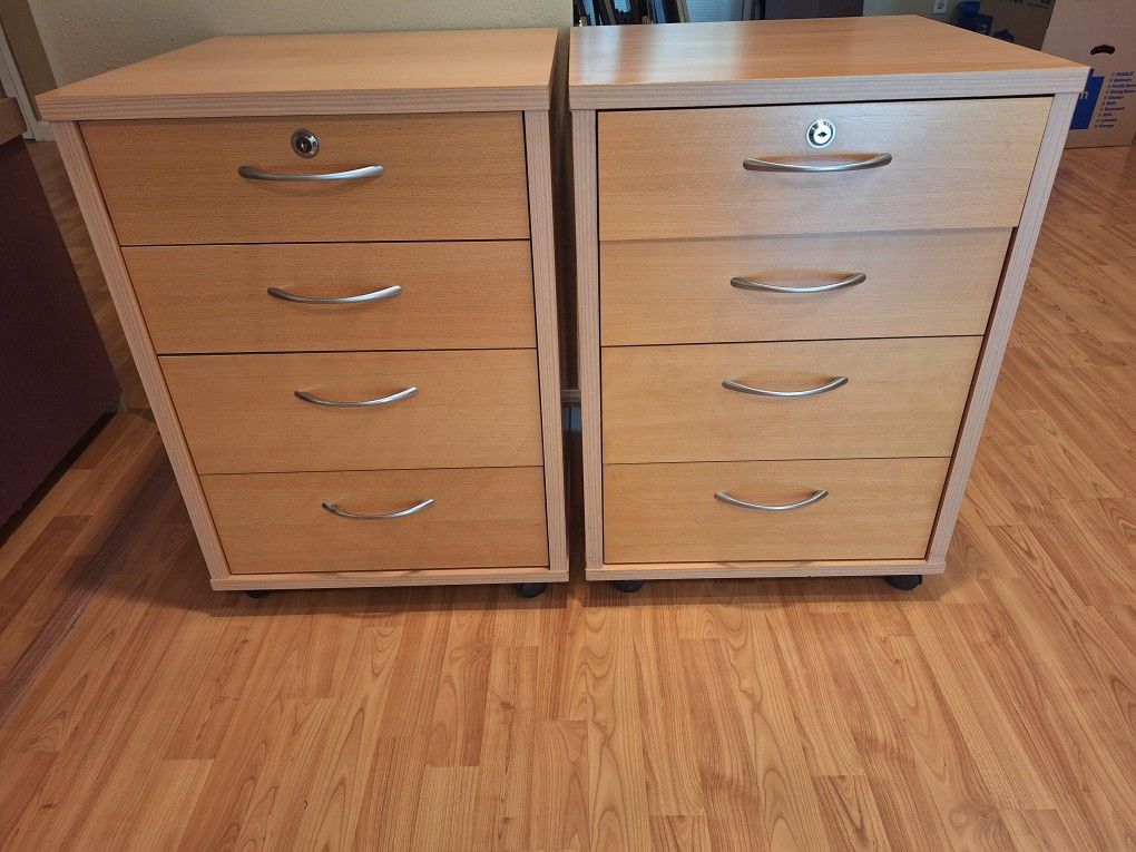 Two 4 Drawer Wooden Storage/desk Cabinet