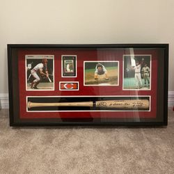 Pete Rose Autographed Bat & Jersey Display Lot - Framed - Hit King #4256 - COA - Reds