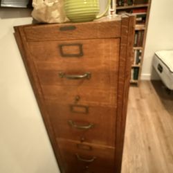 Antique oak Tall 4 Drawer Filing Cabinet 