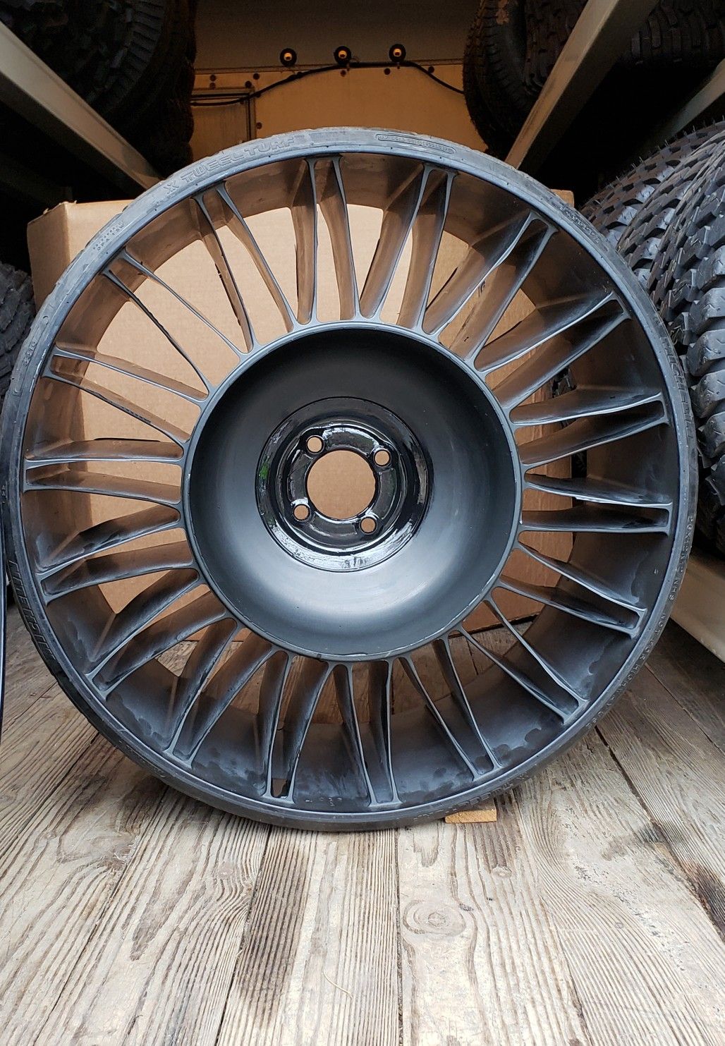 Pair of 26x12N12 Michelin "X Tweel Turf" lawnmower tire/wheel assembly