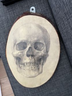 Wood Slice Wall Mount With Etched Skull