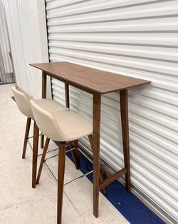 Mid Century Modern Bar Table and  Wood Counter Stools Set