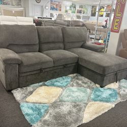 Gray Microfiber Sleeper Sectional Sofa For Sale( Brand New)