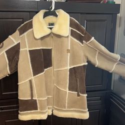 Ecko Unltd 5xl Men’s Pig Split Suede Leather Fleece Lined Tan & Brown Jacket 