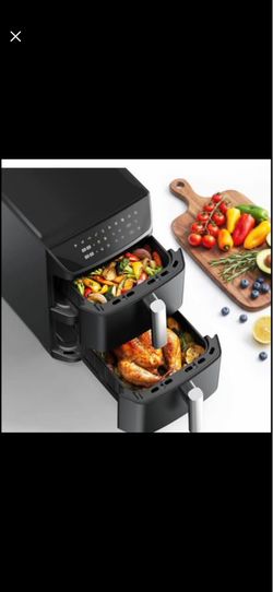 Dual Basket Air Fryer, 12.6QT Family-Size for 10–12 People, XL Basket for 6LB Whole Chicken, DoubleStack Compact Design, 10-in-1 Functions with Reheat