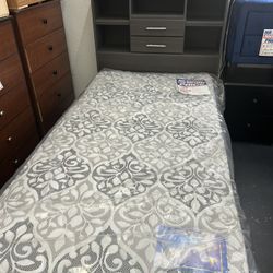 Twin Size Platform Bed With Drawers And Bookcase Headboard 