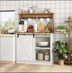 Farmhouse Coffee Bar Cabinet with Sliding Barn Door, 31.5", White
Hutch with 6 Hooks and Adjustable Shelves for Flexible Living Room or Kitchen Storag