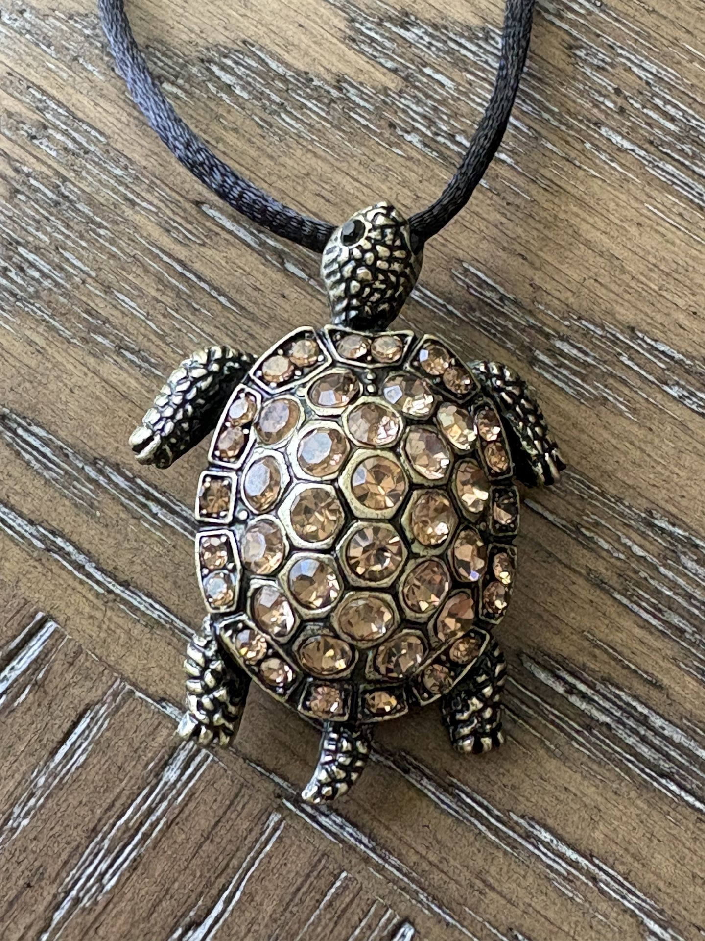 Crystal Turtle Necklace – Beachy Charm on Black Cord