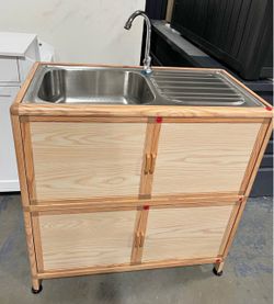 New Assembled Stainless Steel Basin & Faucet Kit Utility Sink with Cabinet