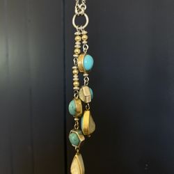 🍀 Lucky Brand Women’s Necklace Mixed Turquoise Gemstone Y Lariat Pendant Beaded 30 Inch