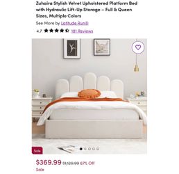 MOVING SALE: upholstered storage bedframe for queen