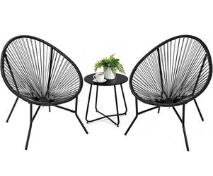 3 Piece Patio Bistro Set, Outdoor Acapulco Chairs with Coffee Table All-Weather PE Rattan Patio Furniture Set for Balcony, Garden, Proch, Black