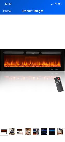 Electric Fireplace, 50 inch Wide Recessed/Wall Mounted Electric Fireplace, Remote Control with Timer, 12 Adjustable Color Flame, Log Set & with Crysta