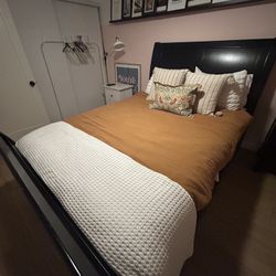 Queen Sleigh Bed & Mattress & Box Spring & Matching Nightstand 