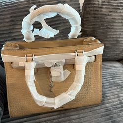 Michael Kors Hamilton Large Satchel Crossbody Croc Embossed CAMEL COLOR And New Michael Kors Jet Set Large Travel Continental Wallet Embossed Camel