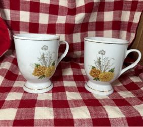 Floral Porcelain Footed Mugs Set of 2
