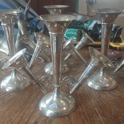 Silver Plated Three Arm Trumpet Flower/Epergne Centerpiece, Circular Base