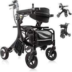 4 in 1 Electric Wheelchair & Lightweight Rollator Walker w/Seat & Foldable for Seniors ++