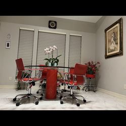 Modern Glass Dining Table With Red Chairs