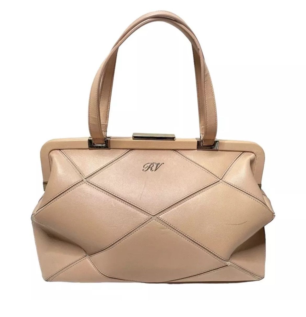Roger Vivier Beige Leather Prismick Frame Bag Top Handle
