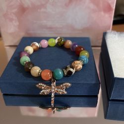 Pretty!!! Beaded Colorful Stone Dragonfly Bracelet 