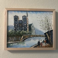 Framed Art Textured Painting  Signed Notre Dame Paris 9x11