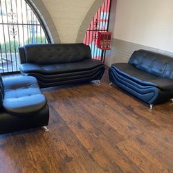 NEW🖤3pcs Black Sofa-Love and Chair