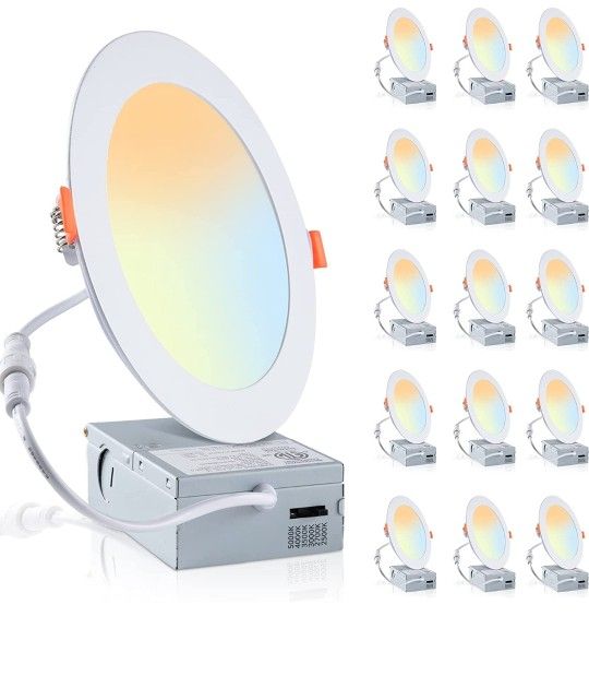 LEDIARY 16 Pack 6CCT LED Recessed Lighting 6 inch, 2500K-5000K Selectable Recessed Light Fixtures, 1100LM High Brightness, 12W Eqv 110W, Dimmable Can