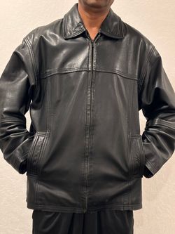 Men's Black Leather Zip-Up Jacket