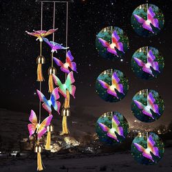 2 pc Wind Chime Outdoor with Bells Color-Changing Waterproof Mobile Romantic Led Solar Powered Butterfly Wind Chimes Lights for Home, Yard, Patio, Nig