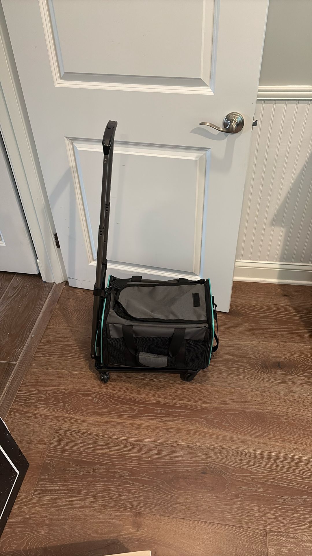Grey Pet Carrier With Removable Wheels And Hand Truck
