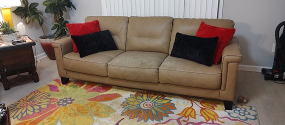 Tan Leather 3-Seat Sofa
