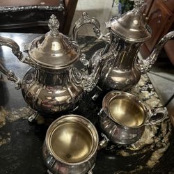 Antique Towel Silver Plated Tea Set 4 Pieces-Kitchen Set
