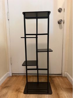 Multi-Tiered Dark Wood and Metal Plant Stand