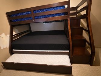 Twin Over Full Bunk Bed w/ Storage & Trundle