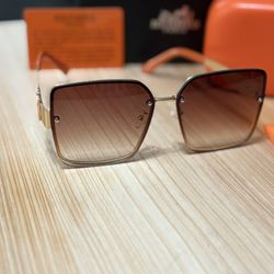 Hermes Women Sunglasses Black/Gold/Orange 