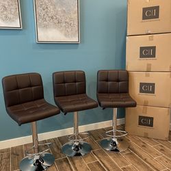 New 3 Brown Bar Stools 