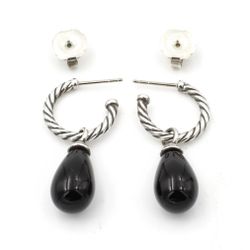Vintage David Yurman Sterling DY Elements Black Onyx Drop Earrings
