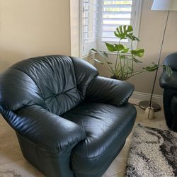 Dark Green Leather Couches Set 