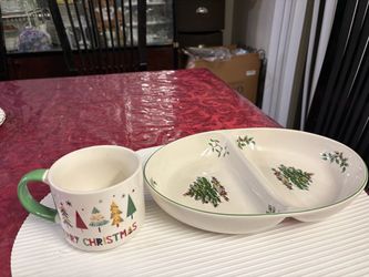 Christmas Ceramic Mug and Divided Serving Dish