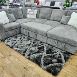 Fog corduroy U shaped sectional pullout sleeper sofa bed with storage chaise 
