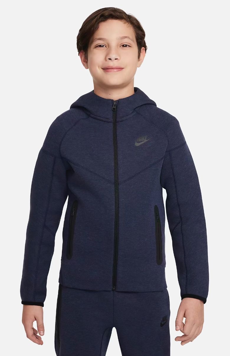 NIKE TECH NAVY BLUE FULL ZIP HOODIE FD3285-473 PANTS FD3287-473 MEDIUM KIDS