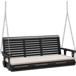 Heavy Duty 880 LBS Patio Wooden Porch Swing Outdoor with Extra Cushion, Farmhouse Hanging Bench Tree Swing with Adjustable Chains for Yard | Garden | 