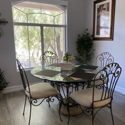 Iron Glass Table With Four Chairs 