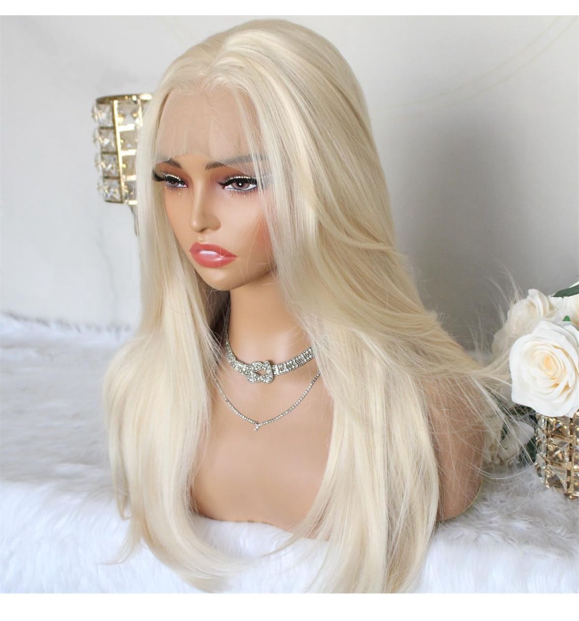 Platinum Blonde Wig Blend 28 Inch HD Lace Front Wigs Pre Plucked 13x6