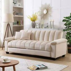 Brand New Beige Velvet Click Clack Sofa Bed 