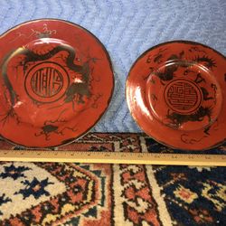 2 Chinese Vintage Porcelain Dragon Plates 
