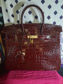 Croc Embossed Leather Bag Wine