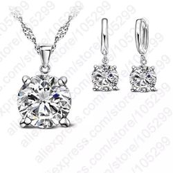 Selling 925 Sterling Silver Jewelry Sets 4 Claws Cubic Zirconia CZ Pendant Necklace Earring Fashion Jewelry For Women SET Message me if you are intere
