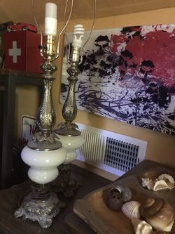 Vintage gold and white glass lamps